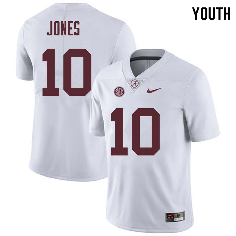 Alabama Crimson Tide Youth Mac Jones #10 White NCAA Nike Authentic Stitched College Football Jersey EA16Y33LW